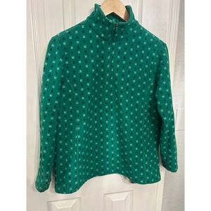 Lands End Womens Green Patterned Fleece Quarter Zip Pullover Sweater Small 6-8